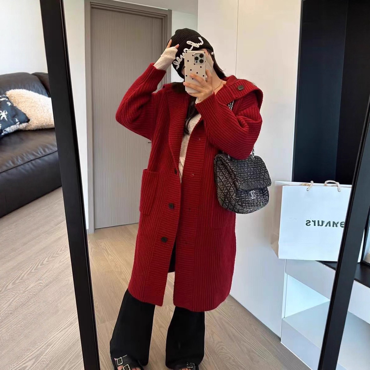 Cardigan de punto retro con solapa de viento perezoso otoño y invierno de 2025 nueva moda suéter largo abrigo suelto image 5