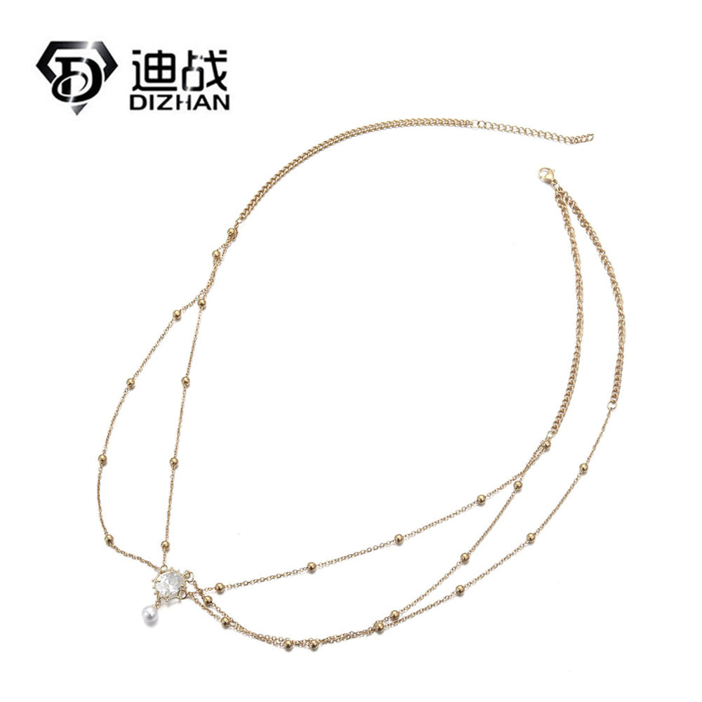 Exotic Ethnic Style Forehead Jewelry, Stainless Steel Pearl Pendant Tassel Headband, Zircon Spider Web Chain Bead Chain Hair Accessory