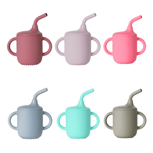 Silicone Cup with Straw, Baby Learning Drinking Cup, Duckbill Cup, Anti-Slip and Leak-Proof Children's Tableware Set, Silicone Cups