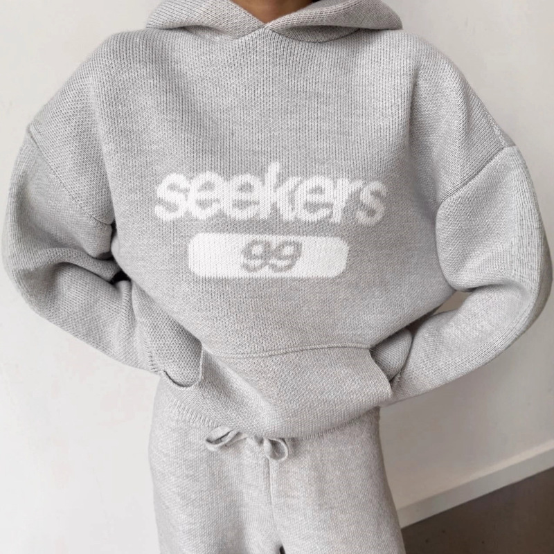 Autumn and Winter Hooded Letter Jacquard Knitted Pullover Daily Versatile Lazy Couple Warm Windproof Sweater Wholesale Autumn and Winter Hooded Letter Jacquard Knitted Pullover Daily Versatile Lazy Couple Warm Windproof Sweater Wholesale