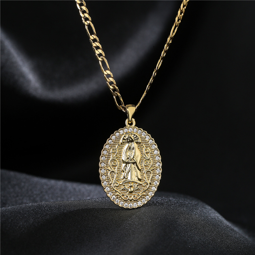 Europe And America Jewelry Copper Micro-inlaid Zircon Virgin Mary Pendant Golden Necklace display picture 6