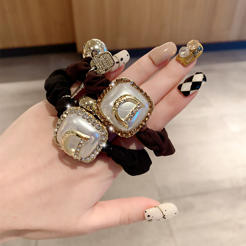 High-Grade Rubber Band for Bun Haircut Sausage Ring Female Korean Rhinestone Ponytail Hair Ring New Simple Letter Head Rope Headdress