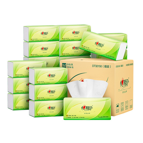 Heart-to-Heart Tissue Paper M-Size Triple Layer 150 Sheets Per Pack 24 Packs Total Natural Wood Flexible Tea Language Silk Enjoy Facial Tissue Full Carton Toilet Paper