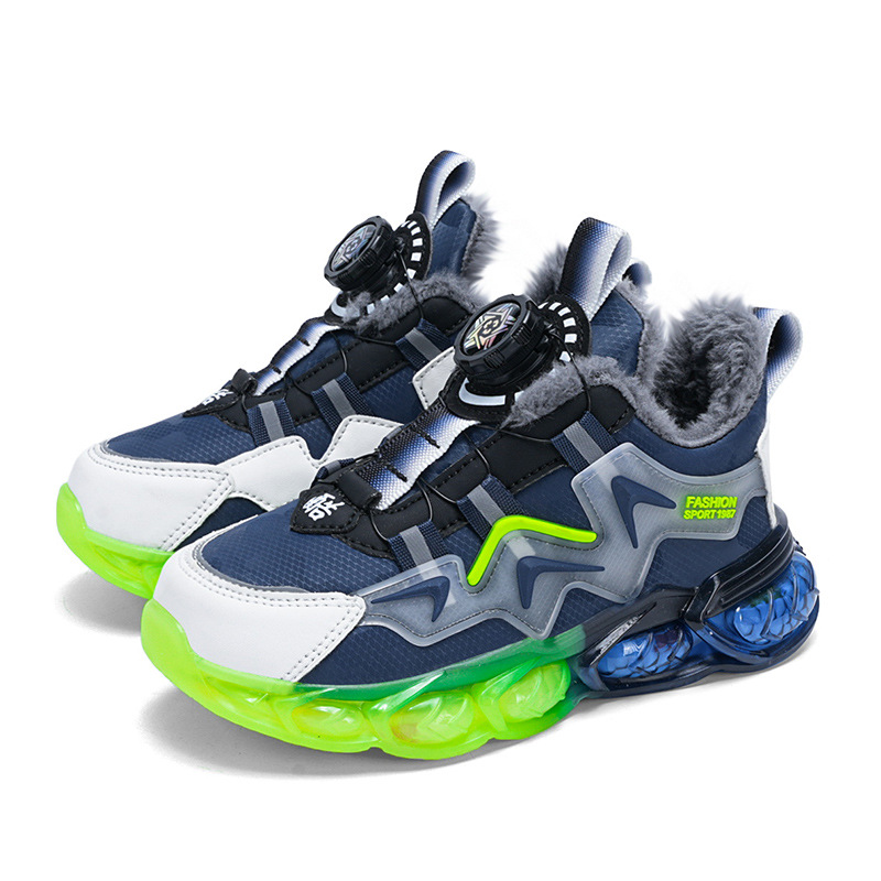 儿童棉鞋2024秋冬新款加绒厚棉男童运动鞋粉色加棉女童旋转纽扣鞋