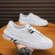 2024 Summer Hollow Men's Casual Board Shoes Leather Top Soft Sole Breathable Single Shoes Popular Little White Shoes