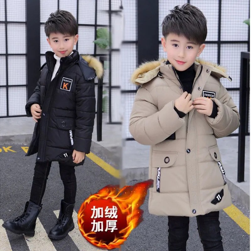 2024 invierno para niños nueva chaqueta acolchada de algodón engrosada chaqueta acolchada para niños de longitud media más terciopelo versión coreana de la chaqueta acolchada para niños grandes
