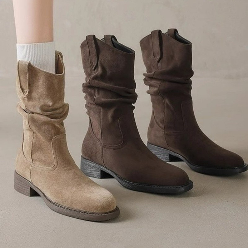 Maillard Mid-Calf Boots for Women in Autumn and Winter New Style Western Suede Pile Boots for Outer Wear Martin Single-Cylinder Women's Boots Wholesale Maillard Mid-Calf Boots for Women in Autumn and Winter New Style Western Suede Pile Boots for Outer Wear Martin Single-Cylinder Women's Boots Wholesale