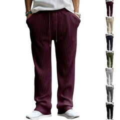 2025年クロスボーダー春秋メンズカジュアルパンツ、ハイエンドルーズストレートパンツ、ストライプハイウエストワイドレッグパンツ