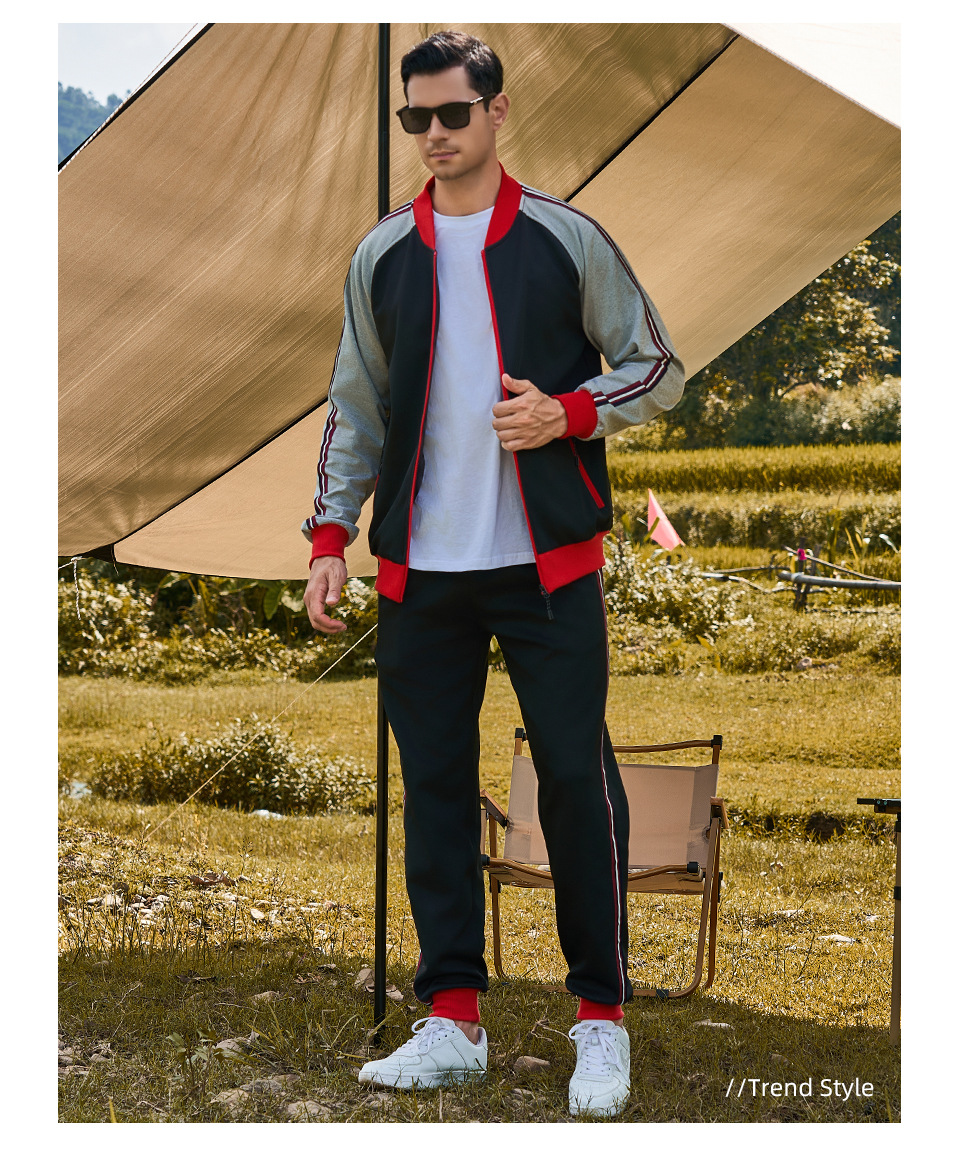 Herrenbekleidung Freizeitanzug Herren Retro Campus Style Casual Sports Zweiteiliger Cartoon-Abzeichen-Strickjacke-Sportanzug_voghion.com