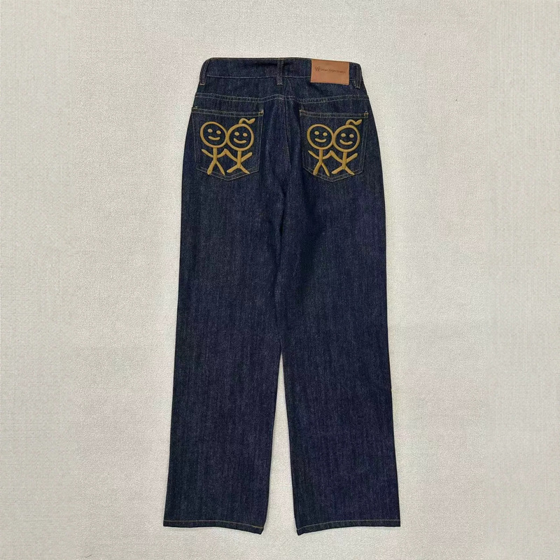 High-end version~Stickman embroidered jeans 26 new niche designer style straight-leg pants high-waisted slimming long pants High-end version~Stickman embroidered jeans 26 new niche designer style straight-leg pants high-waisted slimming long pants
