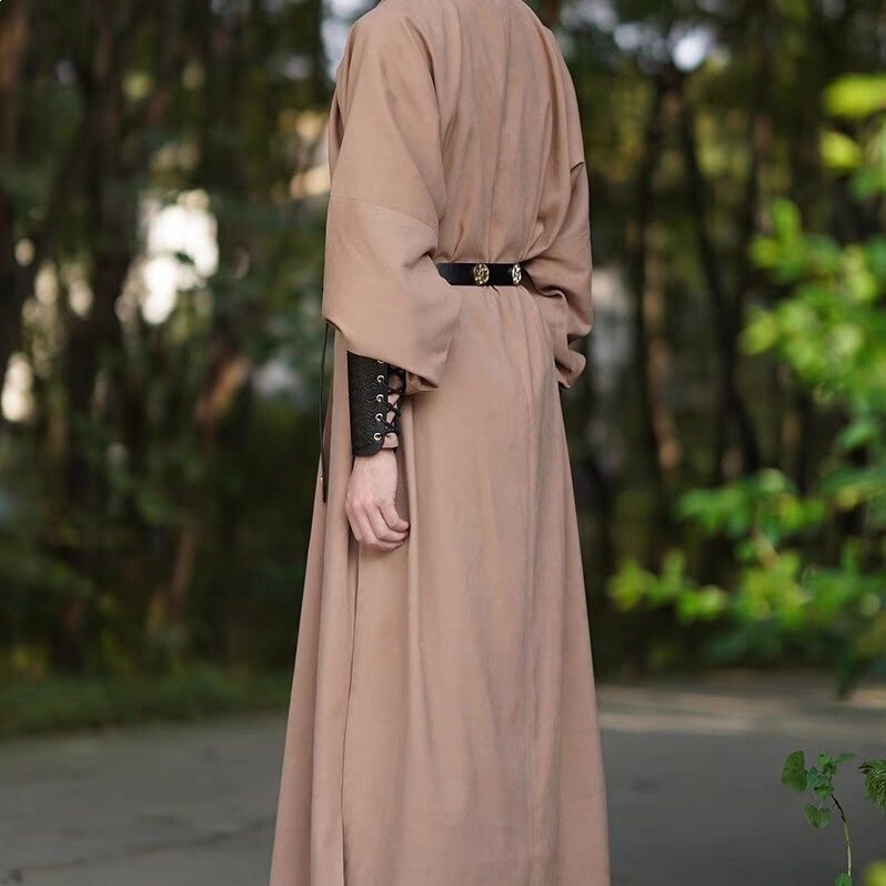Tang Dynasty Round-Neck Robe, Plain Color, Large Size, Tang Dynasty Crotchless Robe, Men's Style, Spring and Autumn, Daily Wear, Hanfu, Mid-Length, Retro Tang Dynasty Round-Neck Robe, Plain Color, Large Size, Tang Dynasty Crotchless Robe, Men's Style, Spring and Autumn, Daily Wear, Hanfu, Mid-Length, Retro