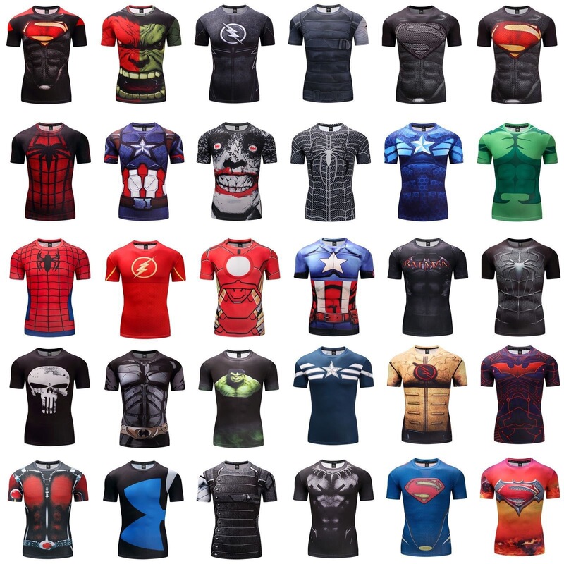 Manufacturer's 3D Digital Print Superman Short Sleeve Captain America Sports Tight-Fitting Quick-Dry Fitness Stretch T-Shirt
