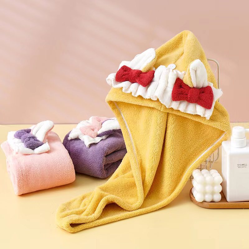 A new style thickening fast-drying water-absorbing cartoon cute coral fleece hair towel cap for women 