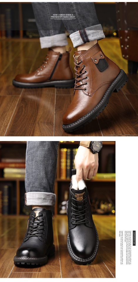 Bốt Martin nam cao cổ da thật buộc dây, gót vừa 3–5 cm, lót lông giữ ấm — Màu nâu cotton, Màu nâu đơn, Màu đen cotton, Màu đen đơn chi tiết 19