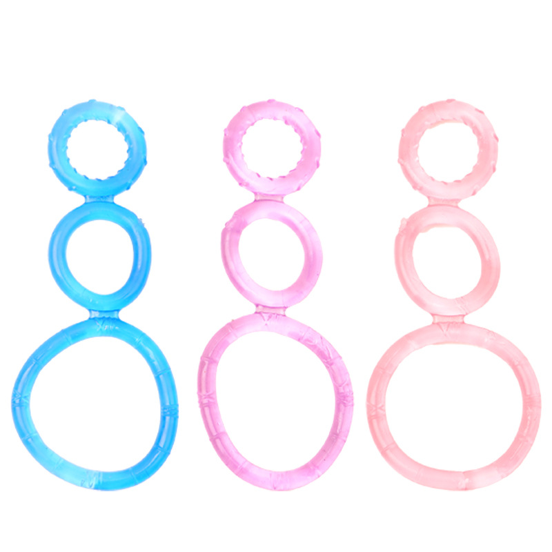 TPE Triple Cock Ring, Threaded Non-Vibrating Male Exercise Ring, Random Color — detail image 9