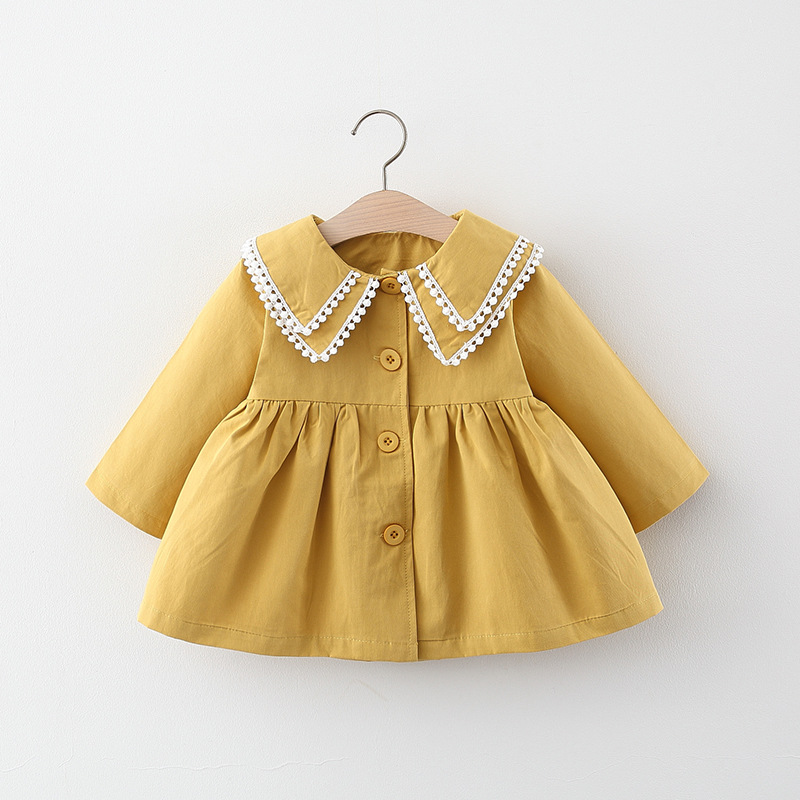 2021 otoño nuevas chicas de encaje de doble capa de cuello de color sólido para niños gabardina para entrega 1160 image 3