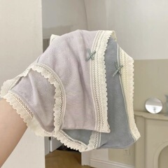 Gathered all the love in one place, beautiful color bubble cotton waist underwear for women soft skin-friendly lace Japanese triangle pants 