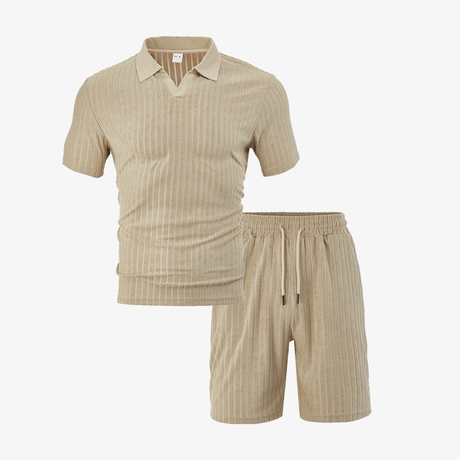 Europa y Estados Unidos ropa de hombre transfronteriza de verano nueva toalla recta transpirable tela jacquard cuello redondo hombre juego de deportes casuales