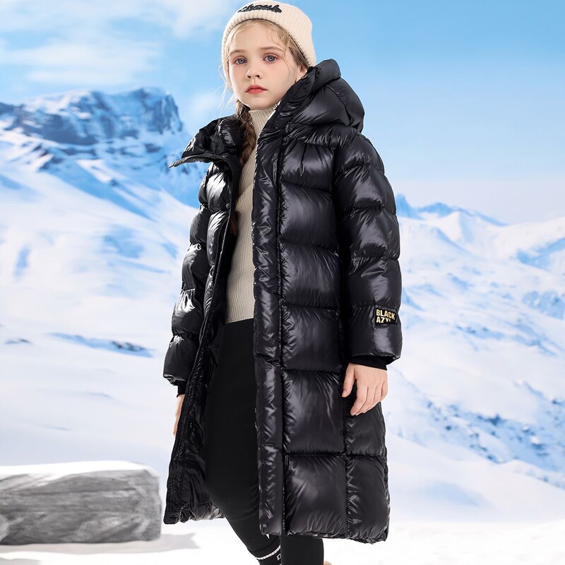 Children's Cotton Jacket Down Cotton Graphene Black Gold Bread Suit Windproof Long Cold-resistant Thickened Warm Cotton Clothes for Middle and Big Children