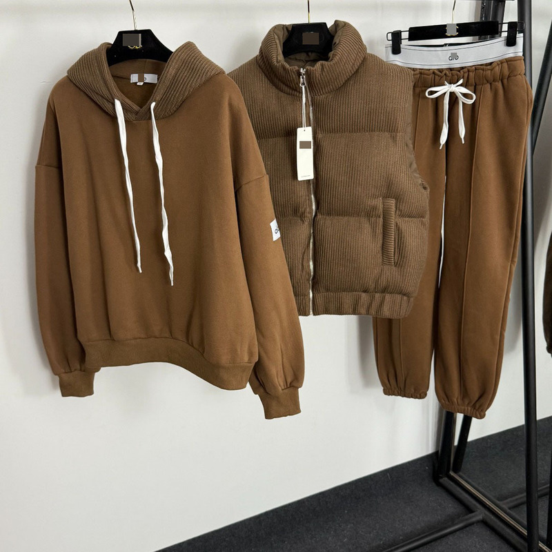 2025三件套双面穿棉服马甲外套+长袖连帽加绒卫衣+松紧腰束脚长裤|undefined