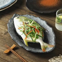 12-inch random egg-shaped steamed fish plate for home use, fish plate, steamed fish plate, new large Japanese style