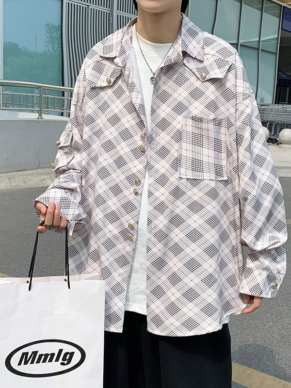 Camisa de manga larga de verano de estilo de Hong Kong de moda, chaqueta casual elegante suelta para hombre, marca de moda de primavera y otoño, camisa de todo fósforo ins