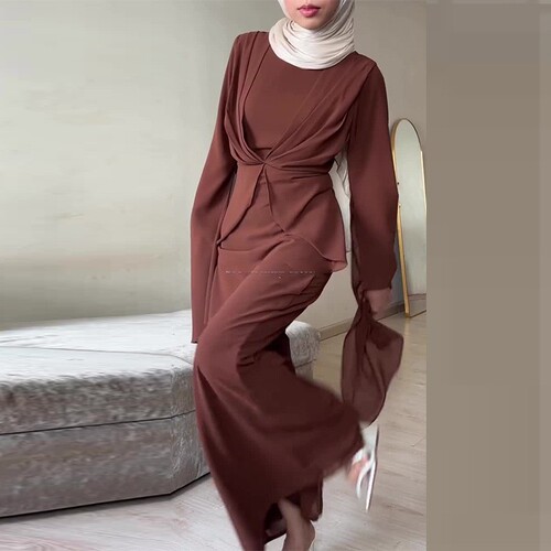 Summer New Women's Fashion: Elegant Solid-Color Flowing Waist-Slimming Dress in European and American Style