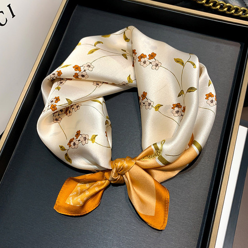 Silk scarf  new fashion and fresh small square scarf mulberry silk women's floral print pattern outer silk scarf scarf