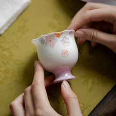 釉薬下彩グラデーション紫手描き花陶磁器高足主人杯花口カップ小清新工夫茶具単杯
