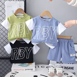 2025 New Summer Children's Clothing Wholesale 1-5 Year Old Little Boy's Stylish Large Letter Printed Short-Sleeved Two-Piece Children's Summer Clothing
