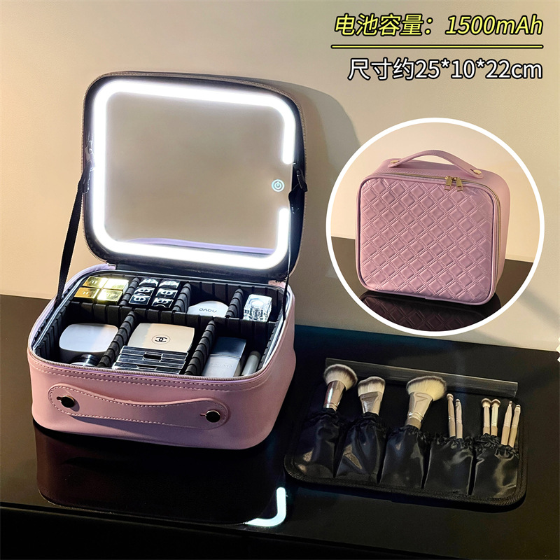 Transfronterizos led lámpara espejo caja de maquillaje bolsa de almacenamiento de productos de cuidado de la piel portátil tacones de maquillaje bolsa de almacenamiento de maquillaje de gran capacidad