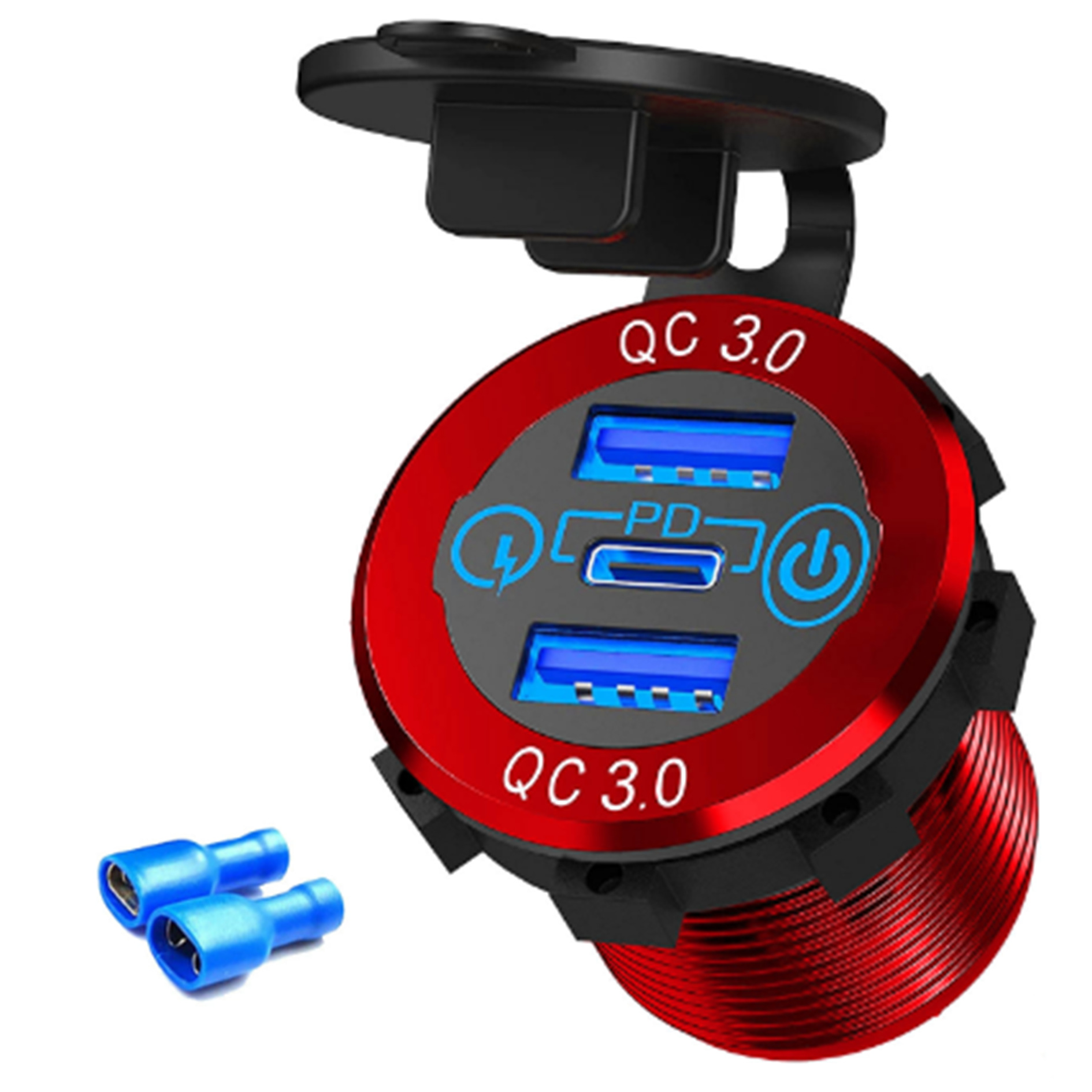Adecuado para automóvil, automóvil, motocicleta, barco, cargador de automóvil modificado, enchufe USB, interfaz QC3.0 PD a prueba de agua