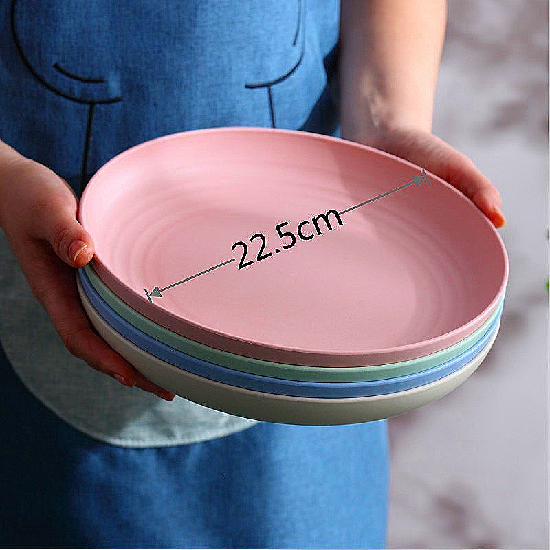 Wheat Straw Vegetable Plate, Microwaveable, Nordic Japanese Style, Large Round Plate for Home Use, Thickened, Anti-Drop, Anti-Scald