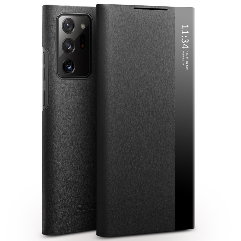 Qili for Samsung note20ultra5G Phone Case Genuine Leather Flip Smart Sleeping Drop-resistant Protective Case