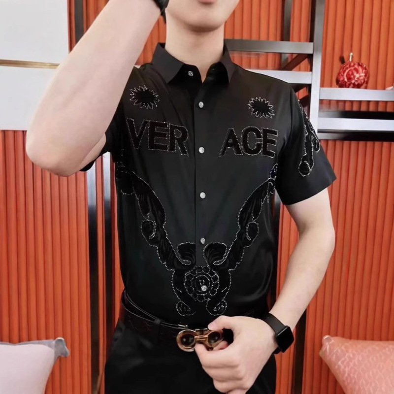 2025 Summer New Fashion Internet Celebrity Same Style Short-Sleeved Lapel Quick-Drying Shirt Men's Handsome Casual Business Top 2025 Summer New Fashion Internet Celebrity Same Style Short-Sleeved Lapel Quick-Drying Shirt Men's Handsome Casual Business Top