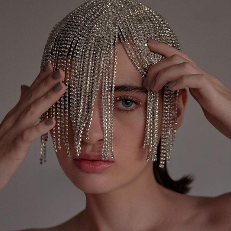 Nueva moda rhinestone Cadena de pelo de las mujeres europeas y americanas sexy exagerado de múltiples capas de lujo borla accesorios para el cabello tocado