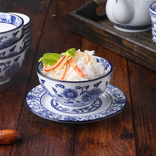 吃饭碗商用釉下彩中式青花瓷碗小汤碗复古风牛肉兰州拉面传统餐z^