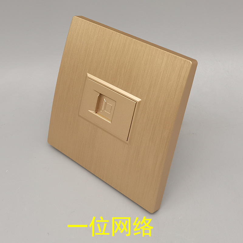 拉丝金86型一位网络电脑CAT5E香槟色单口RJ45网络宽带网线百兆