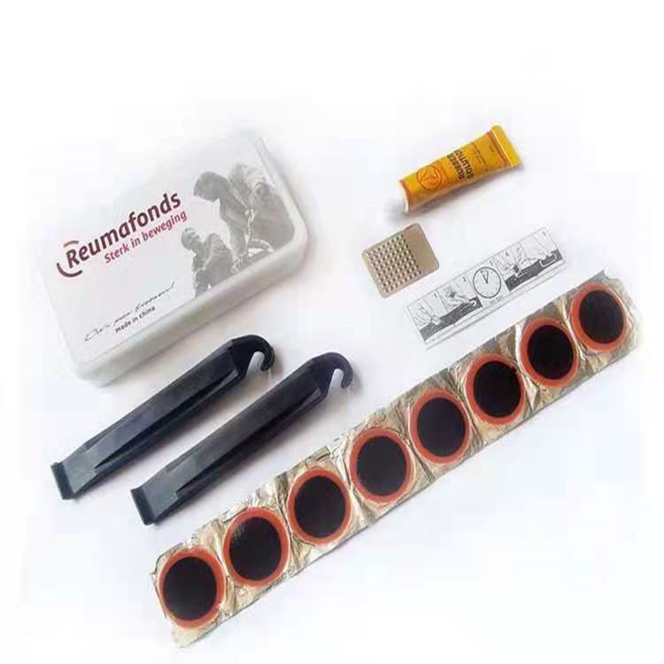 Parche de neumáticos de bicicleta pegamento herramienta de montar traje de película caja de plástico palanca herramienta de reparación de neumáticos
