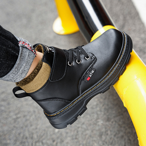 Boys 'Martin boots with cotton in winter, middle-aged children's cotton shoes to keep warm for primary and secondary school students' thick cotton shoes