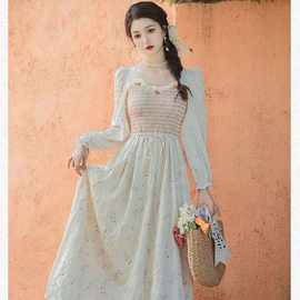 小众设计连衣裙温柔风碎花奶乖方领仙女裙茶歇法式氛围感约会战袍