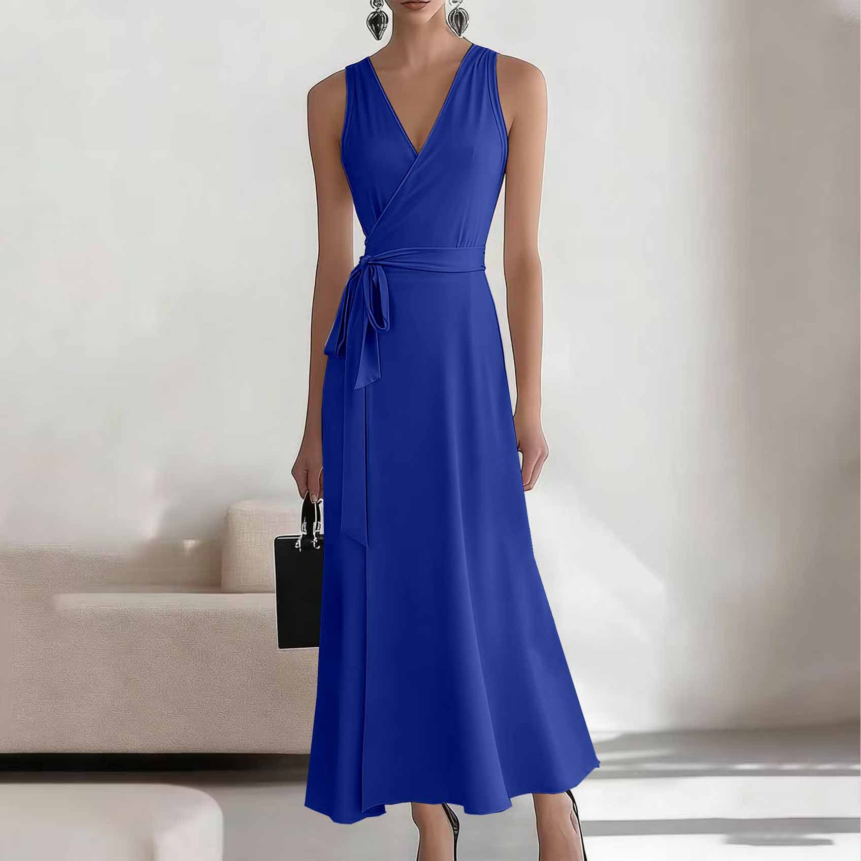 2026 European American Style New Sleeveless Elegant Cross-neck Belted Knitted Dress For Cross-border E-commerce On_ecoleips.com