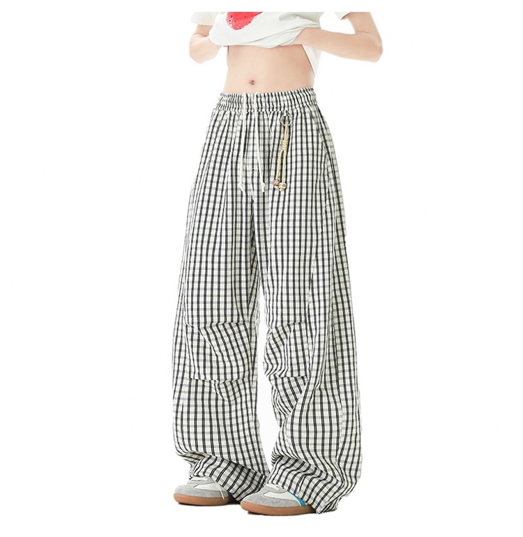 Men's Style Relaxed Fit Plaid Trousers Retro Color Block Wide Leg Casual Trendy Brand Drapey Paratrousers_viptrois.com
