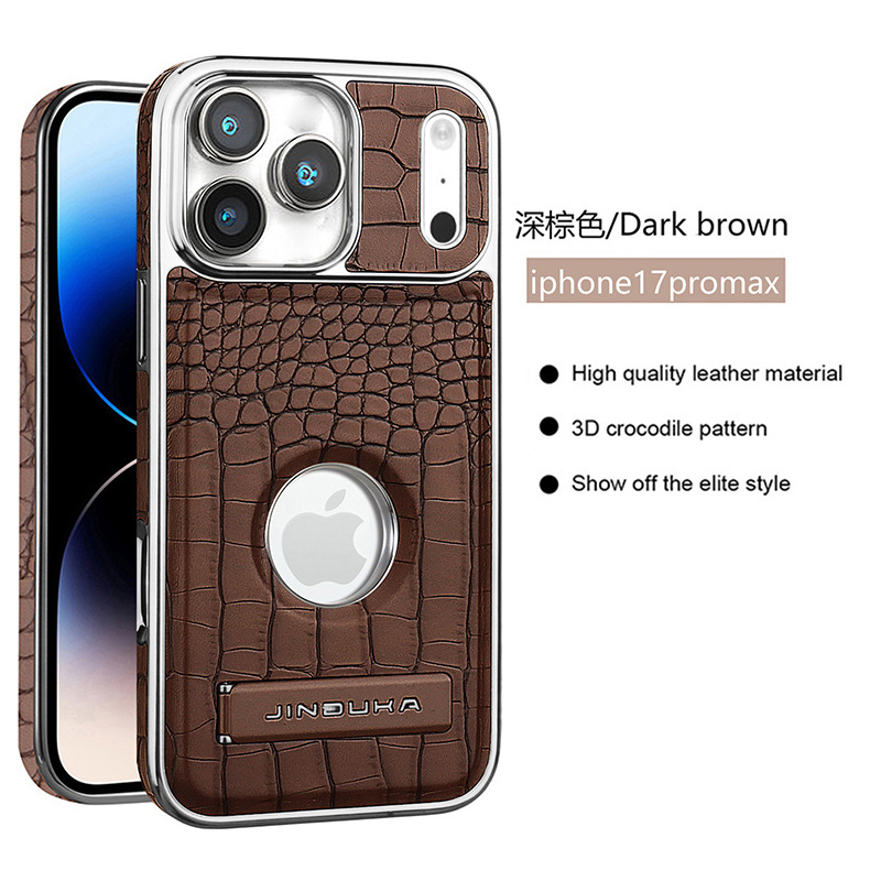 Ốp lưng iPhone 16 Pro Max da vân cá sấu cao cấp, có chân đế và hỗ trợ sạc từ tính — Màu đen, Màu xanh lam, Màu nâu nhạt, Màu nâu đậm chi tiết 12