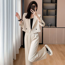 沙河女神范小西装套装女秋季网红两件套职业装短款休闲时尚阔腿裤