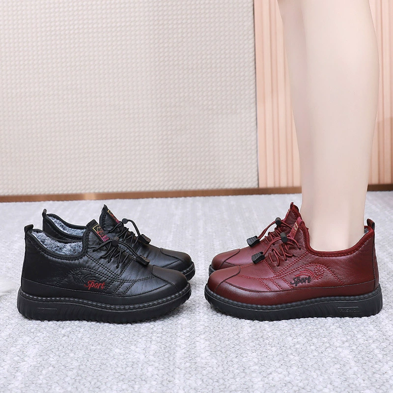 Зимние женские новые средние и пожилые мамы хлопковые сапоги утолщенные и бархатные теплые снежные сапоги водонепроницаемые износостойкие легкие хлопчатобумажные туфли для женщин