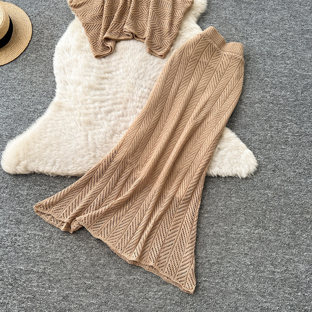 Women's French Style Hollow Knit Two Piece Set Soft Gentle Slim Fit Summer Elegant Commuting Suit_ecoleips.com