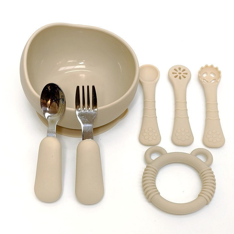 오프화이트 (어린이그릇 + 곰치발기 + 원형포크와 스푼 + 트레이닝포크와 스푼)