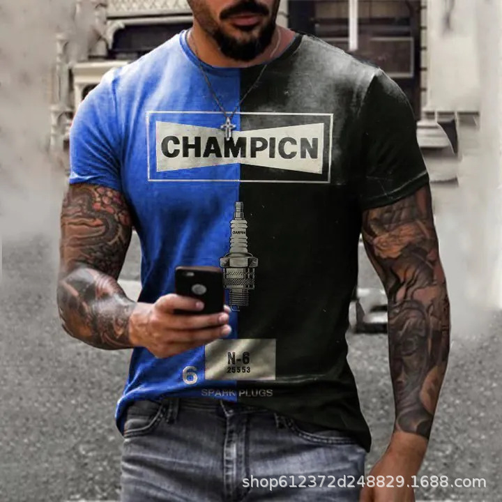 Cross-border Amazon hombres camisa de cuello redondo retro manga corta estilo europeo y americano impreso N ° 66 carretera carta camiseta