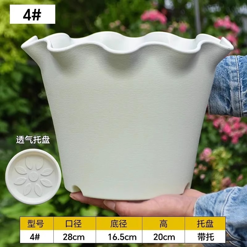 プラスチック植木鉢フリル樹脂植木鉢メーカー卸売屋内バルコニー花と野菜植栽ポットを拡大して厚くします|undefined